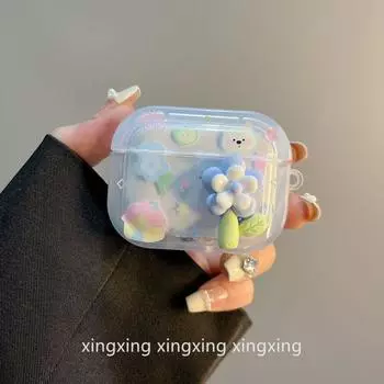 INS Summer Fresh Three-Dimensional Flowers for Airpods4 Apple Protective Case Bluetooth Airpodspro2 Earphone Case 3 Generation airpods3 Blue Flower Puppy [Single Shell]]