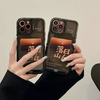 Ins Sunset Stand Holder Защитный чехол для Iphone 13 12 14 Pro Max 11 Promax Letter Черный противоударный чехол для телефона for iphone 11