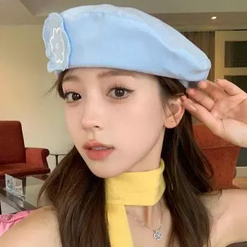 Ins Милые цветочные вышитые береты кепки для женщин лето осень тонкие дорожные универсальные повседневные ретро литературные шляпы художника 56-58cm синий