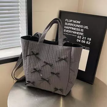 ins sweet wind симпатичная сумка с бантом 2024 новая большая вместительная модная сумка-тоут сумка через плечо чёрный