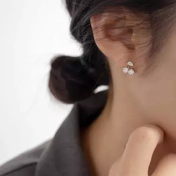 Ins Sweet Zircon Love Cherry Серьги Изысканные серьги в форме сердца для девочек