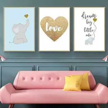 Ins свежий стиль современный мультяшный слон кролик овца комната декоративная HD подвесная картина Cuadros Decoracion салон холст искусство 21*30cm