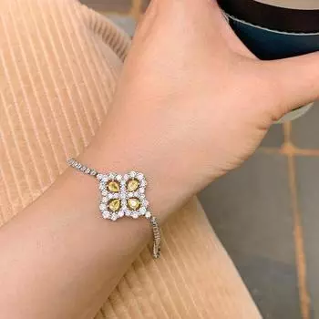 ins темперамент комплект ювелирных изделий имитация желтого бриллиантового ожерелья цветной браслет-сокровище розовый бриллиантовый комплект сережек-гвоздиков