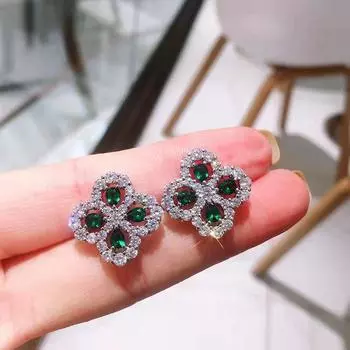 ins темперамент ювелирные изделия имитация зеленое сокровище кристалл ожерелье темперамент мода цвет сокровище браслет циркон серьги-гвоздики