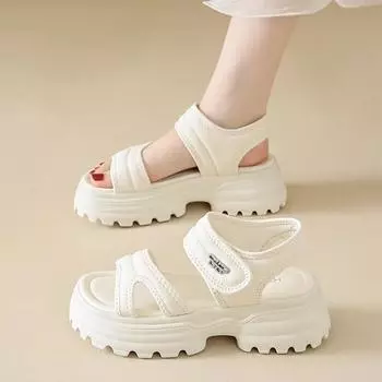 Ins Tide 2024 Women s Sandals with Heels Summer Comfortable Female Beach Sandals Chunky Sandals For Woman Non-Slip Shoes 35 белый