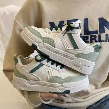 ins tide little white shoes women s 2024 autumn and winter new thick-soled heightening student board shoes light casual board shoes sports shoes 35 зелёный