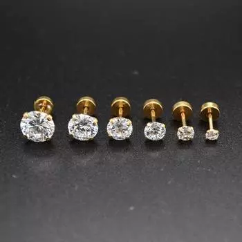 INS Titanium Steel Flats Super Flash Stud Earrings for Men and Women Zircon 3mm1 pair