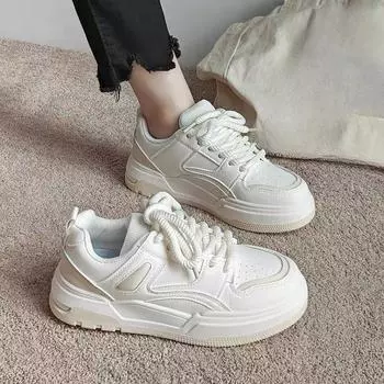 INS Толстая подошва универсальные белые туфли для женщин Весна Новые низкие легкие кроссовки модный тренд студенческая повседневная обувь 35 чёрный