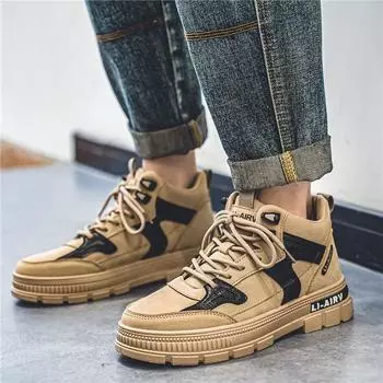 Ins Trend, мужские осенне-зимние ботинки, обувь для скейтборда с высоким берцем, повседневные прогулочные ботинки на платформе для студентов и мальчиков 38 чёрный