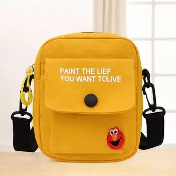 Ins Trendy Fashion Shoulder Messenger Bag Men And Women Simple Fresh Canvas Bag Casual Cute Mini Mobile Phone Satchel 14*6*17cm чёрный