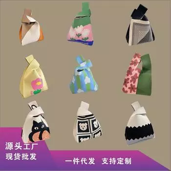 Ins Trendy Handbag Женская вязаная шерстяная сумка-ведро Ручная переноска Повседневная сумка-тоут Коробка для ланча