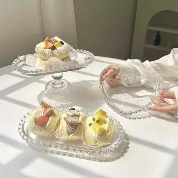 Ins Высокий Внешний Вид Уровень Подставка Для Торта Сердце Стеклянная Фруктовая Чаша Домашняя Тарелка Для Завтрака Украшение Стола Поднос Для Десерта