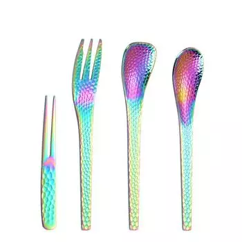 Ins Высококачественная посуда ручной работы Hammer, японская домашняя золотая десертная вилка для мороженого, кофейная ложка, набор из 4 предметов