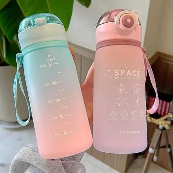 Ins Water Bottle For Girls With Bounce Lid Leak-proof Frosted Cup For Outdoor Sport And Fitness Cute Waterbottle 630ml Drinkware 630ml