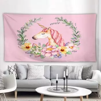 INS ветер подвесная ткань спальня настенная ткань украшение комнаты гобелен розовый единорог узор гостиная фоновая ткань 95*75