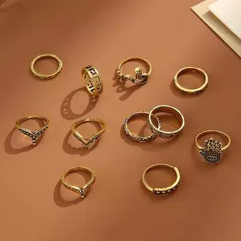 Ins ветер ретро металл личность женский пальма змея геометрический узор 9 частей костюм кольцо золотой