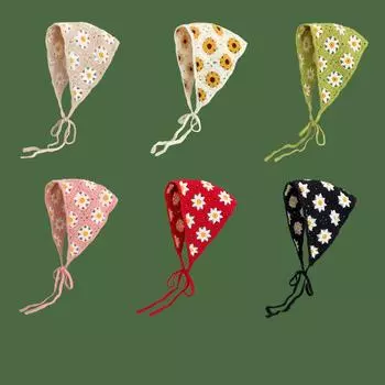 ins ветер сладкий маленький ромашка ремень платок женский летний маленький свежий крючком полый ободок треугольное полотенце ободок для волос Size хаки