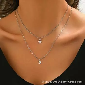 инс ветер звезда луна двухслойное ожерелье из титановой стали нишевое женское модное личностное многослойное колье-цепочка на ключицу