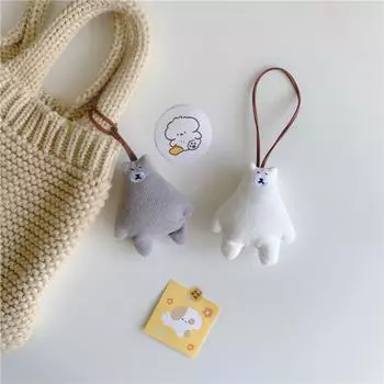 INS White Bear Doll Keychain Lovely Bear Name Plate Hanger Cartoon Doll Keyring Couple Pendant серый
