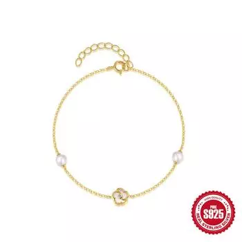 Ins Wind Commuting Simple Wear S925 Sterling Silver Five-Petaled Flower White Shell Encounter Element Non-Collision Pearl Bracelet 925 silver золотой