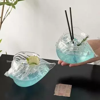 Ins Wind Conch Коктейльный бокал Винный бар Ресторан Креативный Коллинз Стеклянные производители Высокое боросиликатное стекло Оптовая продажа 350 ml