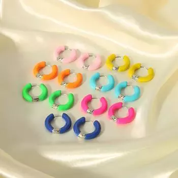 INS Wind Drip Oil Titanium Steel Earrings Colored Donuts Stainless Steel 18K Gold Earrings Ear Buckles Fashion королевский синий