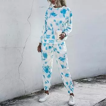 Ins Wind Двухсекционный градиентный костюм с длинными рукавами, повседневный спортивный модный удобный женский костюм S синий