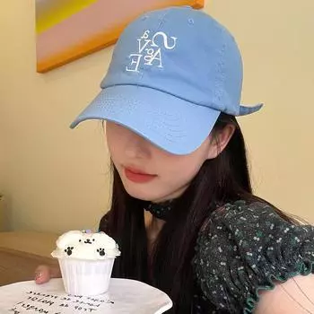 ins wind~ бейсболка с вышитыми буквами женская летняя тонкая мягкая кепка большая окружность головы показывает лицо маленькая кепка с козырьком прилив Adjustable синий