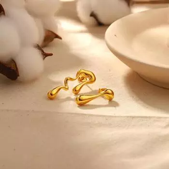 INS Wind Niche Titanium Steel Asymmetrical Lava Drop Earrings 18K Gold Design Sense Earrings Premium Sense Earrings