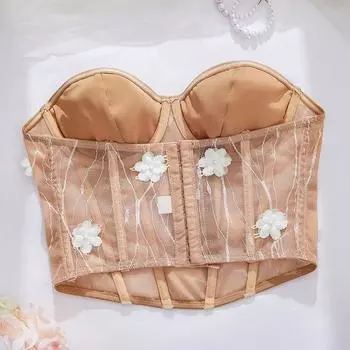 ins wind вышитый вручную объемный цветок срезанный цветок декоративное стальное кольцо крест шнуровка рыбья кость топ-труба S светло-коричневого