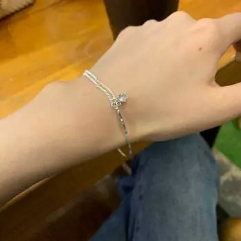 INS Women s Special-Interest Design Beaded Hand Jewelry Opal Single Drill Half Ring Chain Bracelet White Silver