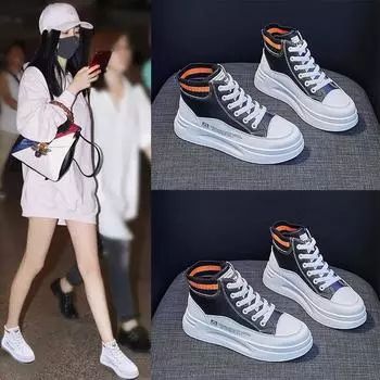 ins высокие маленькие белые туфли женские весна 2025 новые на толстой подошве корейская версия универсальные студенческие туфли для сноуборда женская уличная обувь TH919 35 белый