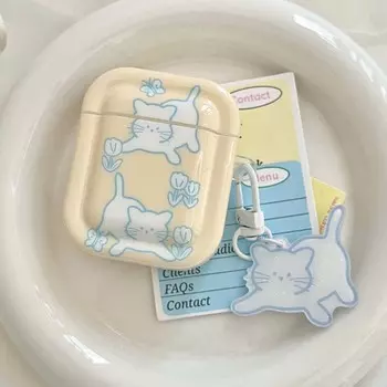 Ins Yellow Cat Imd противоударный брелок для ключей Беспроводная Bluetooth зарядная коробка для Apple Airpods 1 2 Pro 3 2nd чехол для наушников Conque For Airpods 3 (2021)