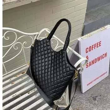 ins женская новинка 2024 года, модная, осенне-зимняя, большая вместительная, модная, ромбовидная, косая, на одно плечо, подмышечная впадина, сменная, большая сумка чёрный