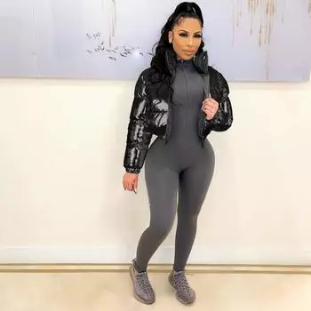 Ins женская яркая позолоченная молния с длинными рукавами, тонкая парка, куртка, плотная теплая зимняя модная верхняя одежда, куртки 2023, пальто S зелёный