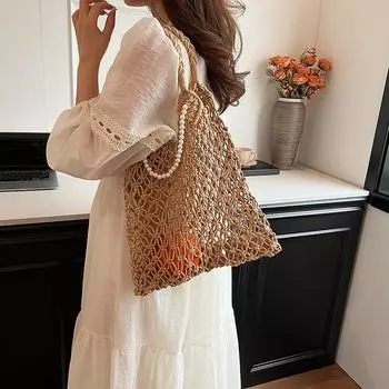 ins женская сумка летняя ажурная сетчатая плетеная сумка Mori соломенная сумка корейская праздничная ручная работа хлопковая веревочная сетчатая сумка пляжная сумка