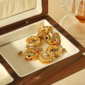 INS Zircon C-Ear Jewelry Премиум серьги-молотки из 18-каратного золота с покрытием из нержавеющей стали