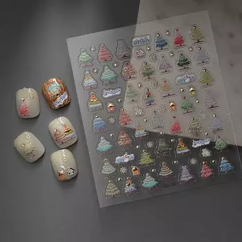 Ins Золотая тисненая рождественская елка 5D Рельефные трехмерные наклейки для ногтей B