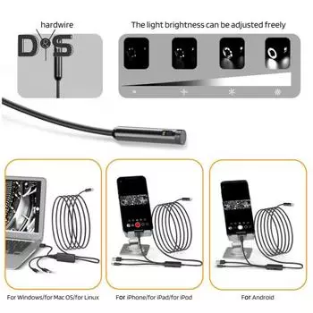 Инспекционная эндоскопическая камера для телефона с подсветкой IP67, водонепроницаемая, легко подключаемая, 1080P, камера для осмотра бороскопа 5m Hard 8mm