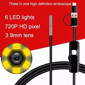 Инспекционная камера AN100, инструменты обнаружения высокой четкости, эндоскоп 3,9 мм высокой четкости 3-в-1 для мобильного телефона 2M