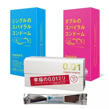 Inspiral S Inspiral W Sagami Condom with 1 stick lotion Sagami 001 set 0.01