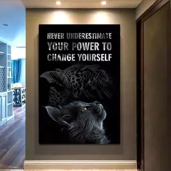 Вдохновляющие черно-белые постеры с изображением животных и кошек, современная живопись на холсте, настенные художественные картины для украшения гостиной и дома 21x30cm No Framed