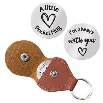 Inspirational Pocket Hug Token Double Sided Coin Holder Keychain for Long Distance Relationships and Friendship Gifts