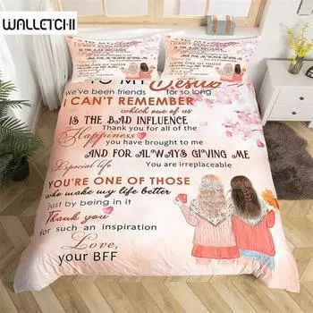 Inspirational Quotes Bedding Set King Personalized Friendship Duvet Cover Polyester Bestie Birthday Gift Rose Flower Quilt Cover EU single(135x200cm)