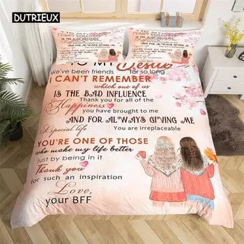 Вдохновляющие цитаты Комплект постельного белья King Персонализированный пододеяльник с изображением дружбы Полиэстер Bestie Подарок на день рождения Покрывало с изображением розы 150x200cm 3pcs