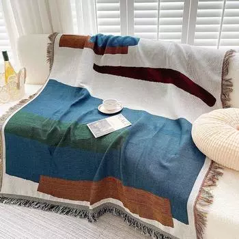 Instagram Morandi Cotton Fabric Single Sofa Towel HF-painted geometry 130*180cm