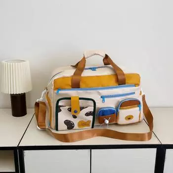 Инстаграм ретро контрастный цвет большая вместительная ручная сумка через плечо женская спортивная фитнес сумка для путешествий на короткие расстояния 45x21x27cm белый