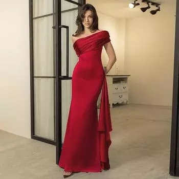 Instahot Мода Инста-стиль Платье с открытыми плечами Взрослая Леди как Женщина Нарядное Длинное Платье Платье для Ужина Ежегодного Собрания Red S