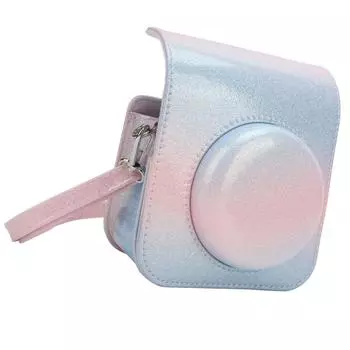 Instant Camera Case Rainproof Scratch Proof PU Leather Camera Protective Bag with Shoulder Strap розовый