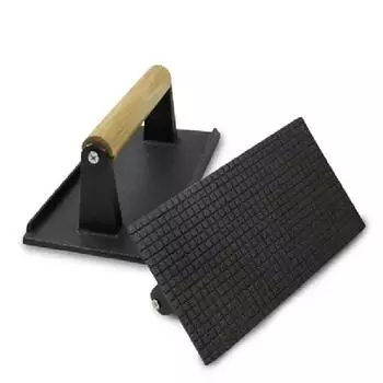 Инструмент для барбекю Чугунная деревянная ручка для стейка Профессиональный пресс для мяса Гриль Жареное мясо кальмар Жареный стейк Прижимная пластина для барбекю